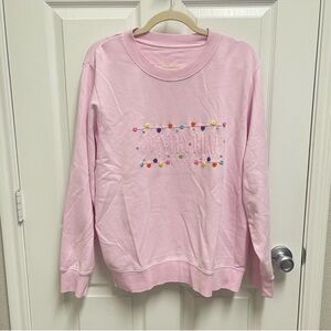 Pink “Country Road” Sweatshirt with heart button embellishments. Sz L/XL